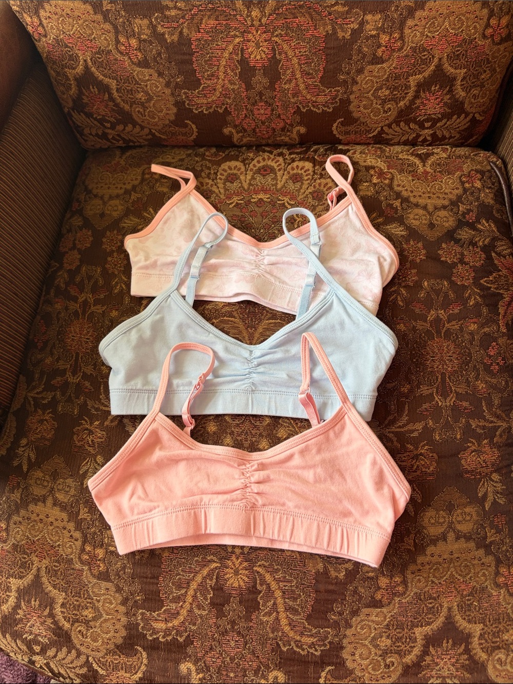Thread & Supply Triple Pack Bralettes in Peach, Light Blue, and Pale Pink